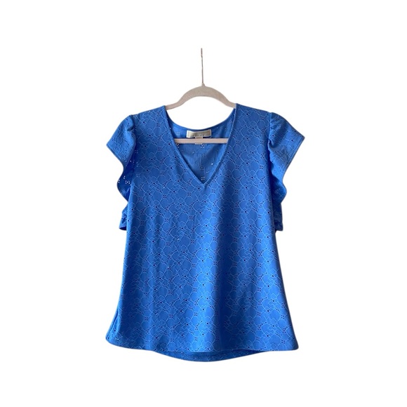 Michael Michael Kors Eyelet Flutter Sleeve Blouse in Blue – Women’s Size M - Picture 1 of 8